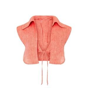 Matthew Bruch Linen Vest Womens 2 Medium Triangle Bikini Top Red Melange Linen